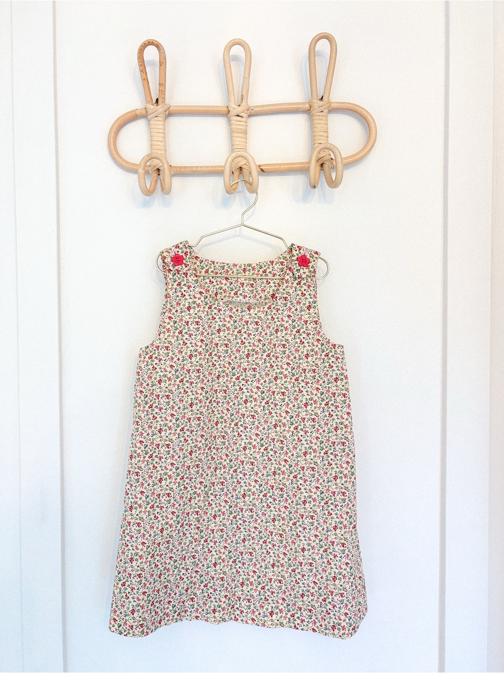 Vintage Red and Cream Floral Sleeveless A-Line Dress for Kids